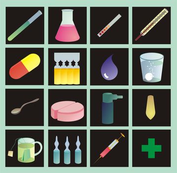 medical icons, color on black, with gradients