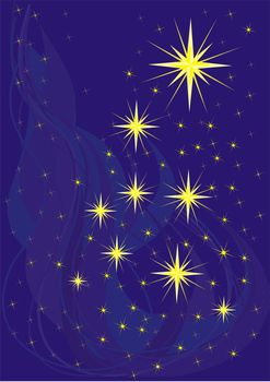 Sparkling stars on blue, christmas background illustration