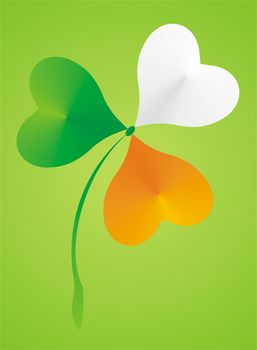 Shamrock clover in the colors of the Irish flag on green background