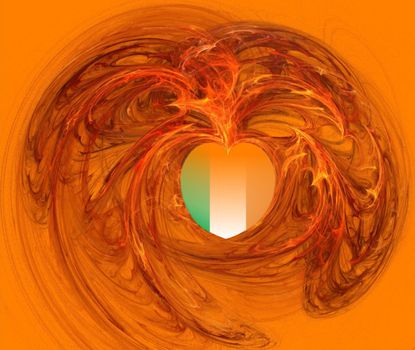 fractal background illustration of a heart filled with the Irish flag colors