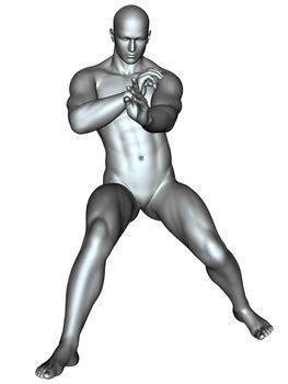 3D rendered fighter on martial arts poses on white background isolated