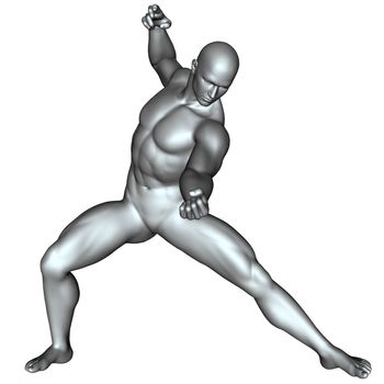 3D rendered fighter on martial arts poses on white background isolated