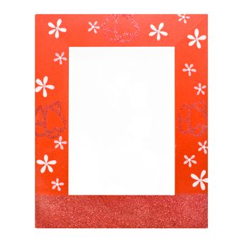 Red wooden photo frame isolated on white background