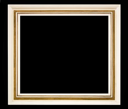 White wooden painting frame isolated on black background