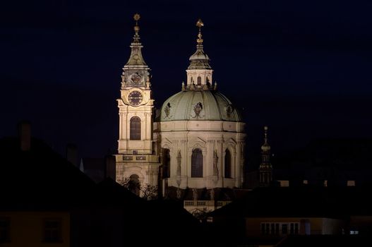 St Nikolas church, one of the most important buildings of baroque Prague, with a dominant dome and belfry. Architects: K. Dientzenholfer, K.I. Dientzenholfer, A. Lugaro. Baroque style. Prague, Czech republic, Europe, EU.