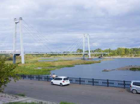 The image of the foot bridge through Yenisei