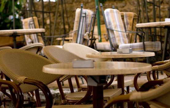 Small cafe in Budva, armchairs and table