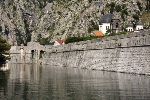 The wall of town Kotor in Montenegro