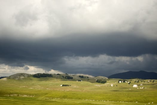 Landscape with rain clouds in mountain of Montenegro