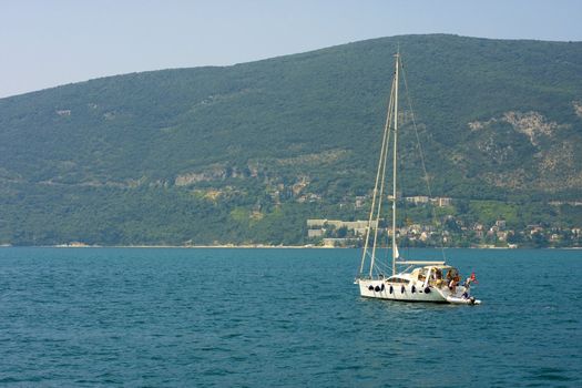 Beautiful landscape with yacht in the Adriatic sea, Montenegro