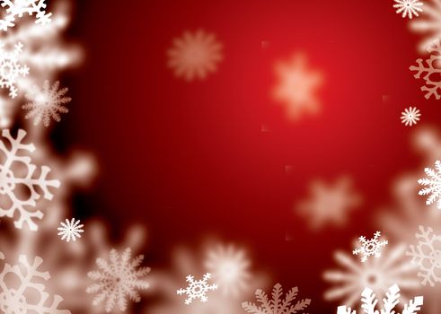 red and white abstract snow flake background with copyspace