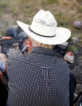 A cowboy viewed from the back