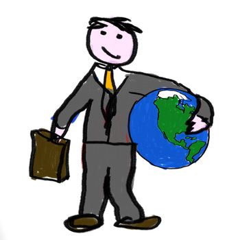 A business man holding the globe
