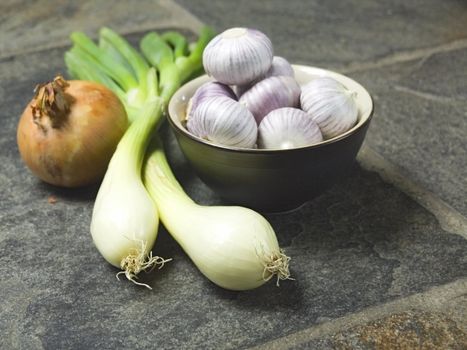 bowl full of fresh garlic on dark background