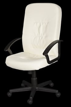 White leather armchair isolated on black background