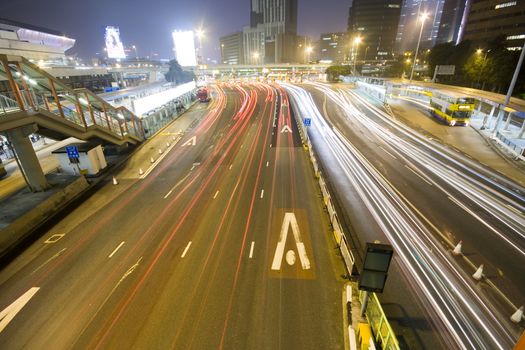 it is a busy traffic night in hong kong