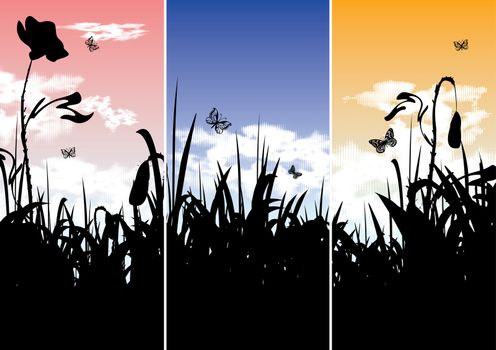 Set of three vertical nature banners, vector illustration