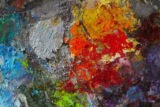 Artists oil paints multi coloured close up semi abstract