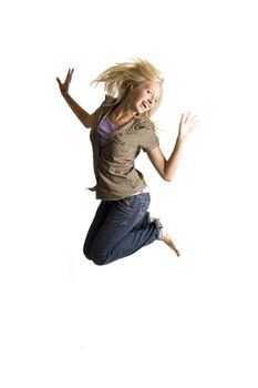 jumping teenage girl is having lots of fun