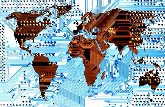 Abstract image of the connectivity - communiction - network. Continets isolated - clipping path.