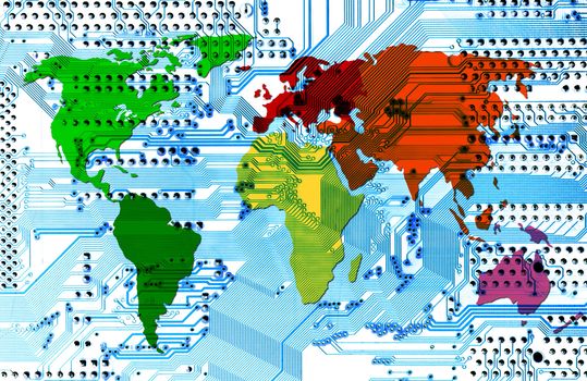 Abstract image of the connectivity - communiction - network. Continets isolated - clipping path.