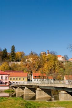 A european city (Tabor, Czech) with warm autumn colors