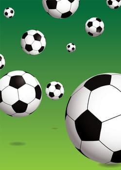 Bouncing footballs with drop shadow over a green background