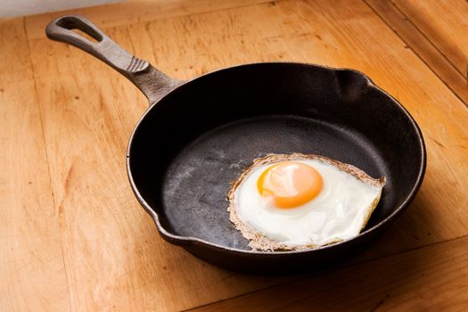 A sunny side up egg in natural soft lighting.