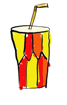 A childlike drawing of a soft drink cup