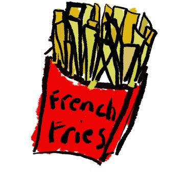 A childlike drawing of a box of french fries