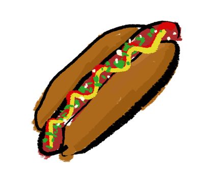 A childlike drawing of a hotdog