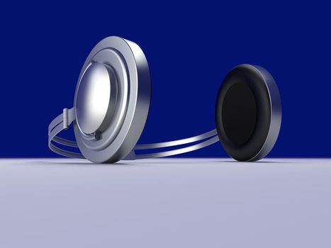 3D rendered Illustration. Chrome / Silver Headphones.