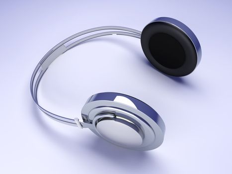 3D rendered Illustration. Chrome / Silver Headphones.