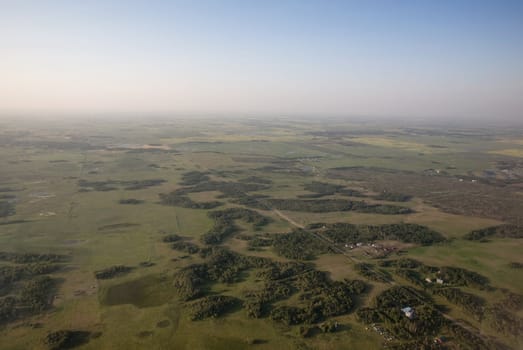 An aerial view of a prairie landscape