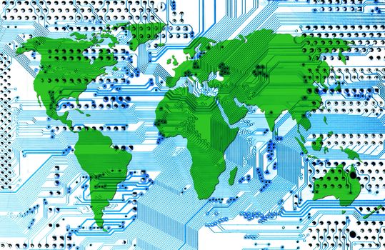 Abstract image of the connectivity - communiction - network. Continents - isolated, clipping path.