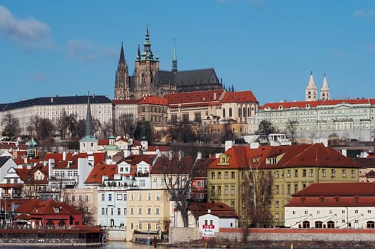 Prague castle, founded about 880 - Cathedral of St Vitus and basilica St George. Prague, Czech republic, Europe.