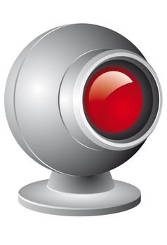 Webcam illustration with red lens isolated on white background