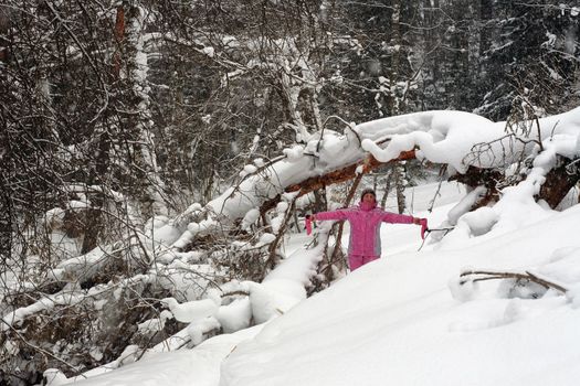 Women in the winter forest. Belokurikha resort, february 2008