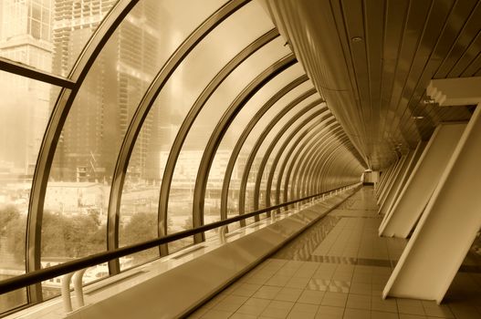Tinted image of modern glass corridor
