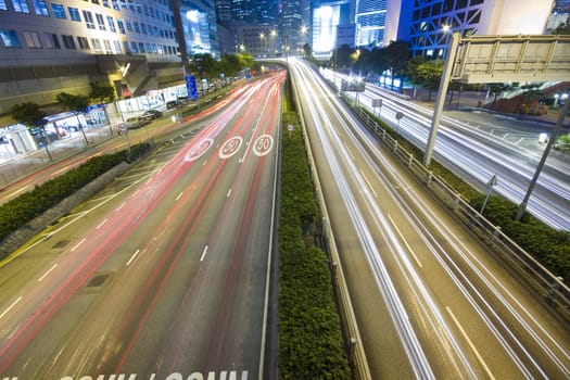 it is a busy traffic night in hong kong