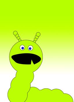 An illustration of a green cartoon caterpillar monster.