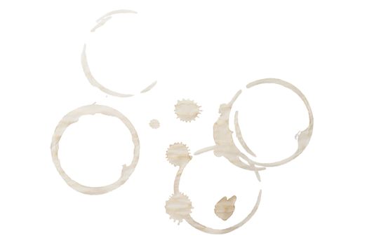 A set of isolated coffee rings for a design element.