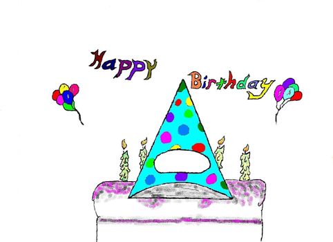 Simple illistration, hand drawn ,computer colored Birthday background.