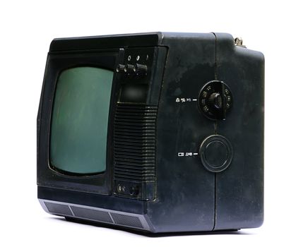 old black and white domestic televisor isolated