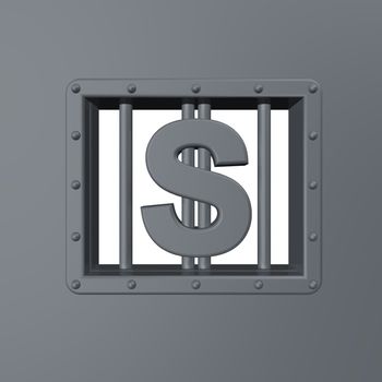 riveted steel prison window with dollar symbol - 3d illustration