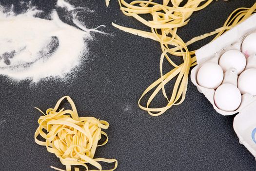 Homemade Fettuccine and ingredients