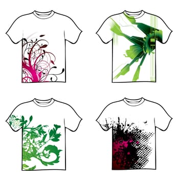 Collection of four tshirt design with floral and ink