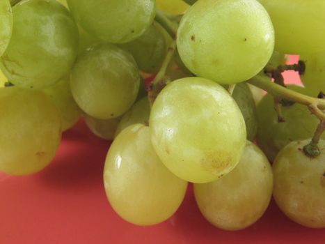 close up of a bunch of grape on a red plate