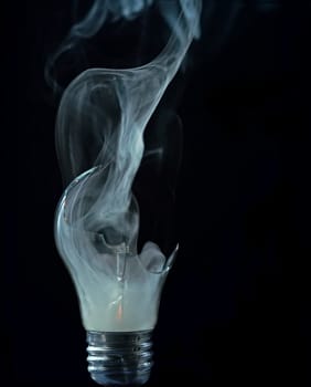 Detail of the cracked bulb with smoke