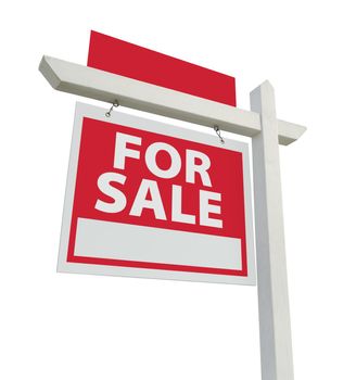 For Sale Real Estate Sign with Extra Room for Your Copy Isolated on a White Background.